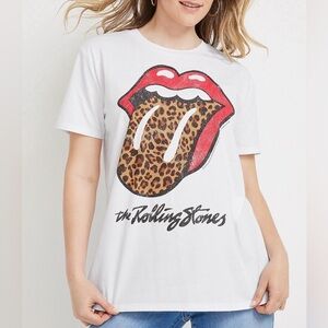Maurices Rolling Stones Boyfriend Graphic Tee White Leopard Print Medium Women’s